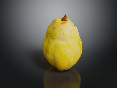 Single Fresh Ripe Yellow Pear on Black Surface with Smooth Skin and Reflection 3d model
