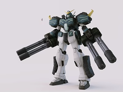 White Black Green Mecha Robot Model With Large Cannons And Yellow Accents 3d model