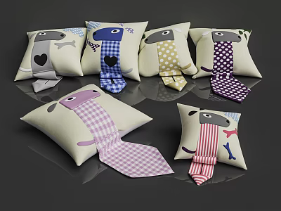 Cute Animal Face Pillows with Colorful Tie Designs Plaid Striped and Polka Dot Patterns 3d model