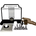 Black Decorative Rack With Hanging Tools White Cup Transparent Glass And Rockery Ornaments