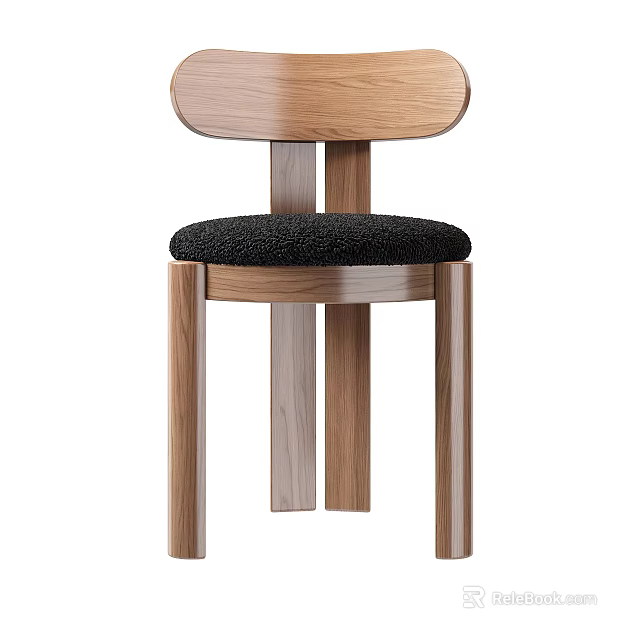 Modern Single Chair with Wooden Backrest Black Soft Seat and Sturdy Legs Design 3d model 