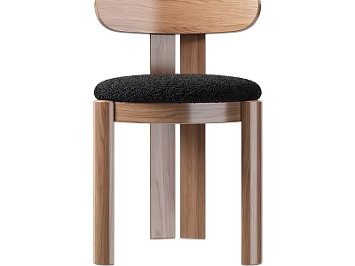 Modern Single Chair with Wooden Backrest Black Soft Seat and Sturdy Legs Design 3d model
