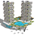 Modern Office Building Design With Two Tall Towers Greenery And Open Ground Floor