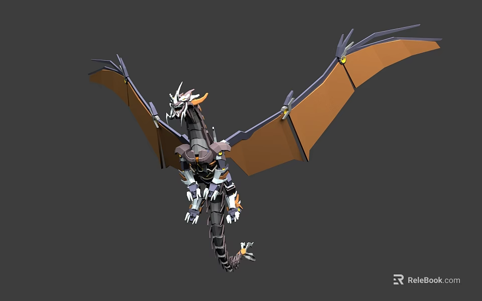 Mythical Flying Dragon With Mechanical Body And Brown Extended Wings 3d model 