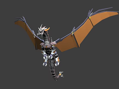 Mythical Flying Dragon With Mechanical Body And Brown Extended Wings 3d model