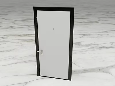 Modern Swing Door with White Panel and Black Frame on Marble Floor 3d model