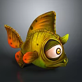 Cartoon Aquatic Animal Fish with Green Orange Scaled Body and Large Round Eyes