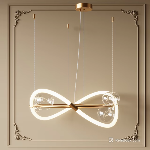 Elegant Modern Interior Chandelier Design With Golden Infinity Loop Frame And Glass Bulbs 3d model 