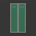 Green Double Door Storage Cabinet With Metal Frame And Reflective Surface
