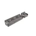 Modern Three Seater Sofa Interior Design With Light Gray Linen And Plush Cushions 3d model