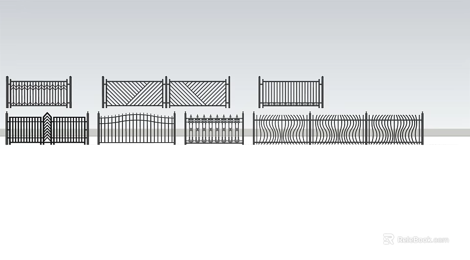 Various Decorative Fence Designs With Intricate Patterns And Metal Structures 3d model
