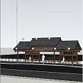 Traditional Wooden Health Science Popularization Platform With Tiled Roof And Benches