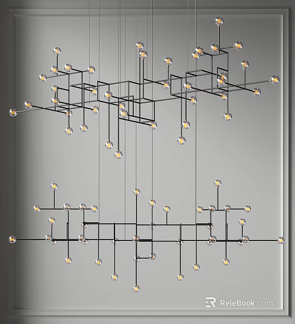 Modern Geometric Chandelier With Cube Frame Structure And Hanging LED Bulbs 3d model