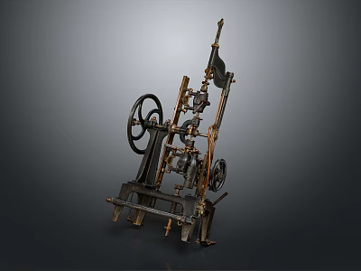 Vintage Mechanical Equipment With Metal Wheels Gears And Levers On Dark Background 3d model