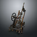 Vintage Mechanical Equipment With Metal Wheels Gears And Levers On Dark Background