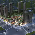 Modern Commercial Street With High Rise Buildings Central Plaza Fountains Green Rooftops Pedestrians And Vehicles