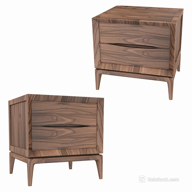 Modern Wooden Bedside Table With Two Drawers And Stylish Legs Design 3d model 