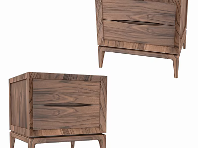 Modern Wooden Bedside Table With Two Drawers And Stylish Legs Design 3d model