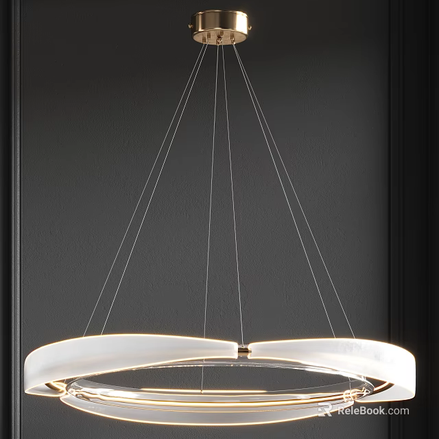 Modern Circular White Pendant Light With Hanging Strings For Interior Design 3d model 