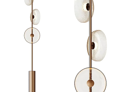 Modern Floor Lamp With Gold Metal Pole And White Circular Glass Shades 3d model