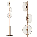 Modern Floor Lamp With Gold Metal Pole And White Circular Glass Shades