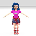 Game and Movie Character With Blue Hair Pink Top Red Plaid Skirt and Red Shoes