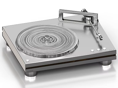 High Quality Silver Metal Turntable with Rotating Platter Tonearm and Modern Design 3d model