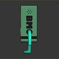 Green Cartoon Style Computer Device With Screen Buttons Simple Face And Blue Arms Legs