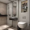 Modern Minimalist Bathroom Interior With Wall Mounted Fixtures Shower Zone And Built In Storage Niche
