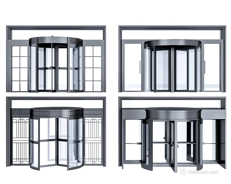 Various Revolving Door Designs Featuring Glass Panels and Metal Frames 3d model 