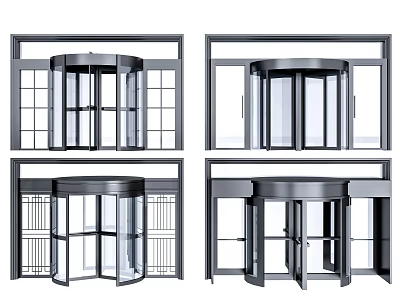 Various Revolving Door Designs Featuring Glass Panels and Metal Frames 3d model
