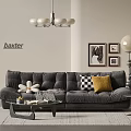 Modern Sofa and Coffee Table Set with Colorful Cushions Wall Art Chandelier and Floor Lamp