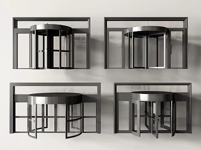 Modern Commercial Revolving Doors With Metal Frame And Glass Panels 3d model