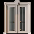 Elegant White Double Doors Featuring Glass Panes Decorative Frame And Brass Handles