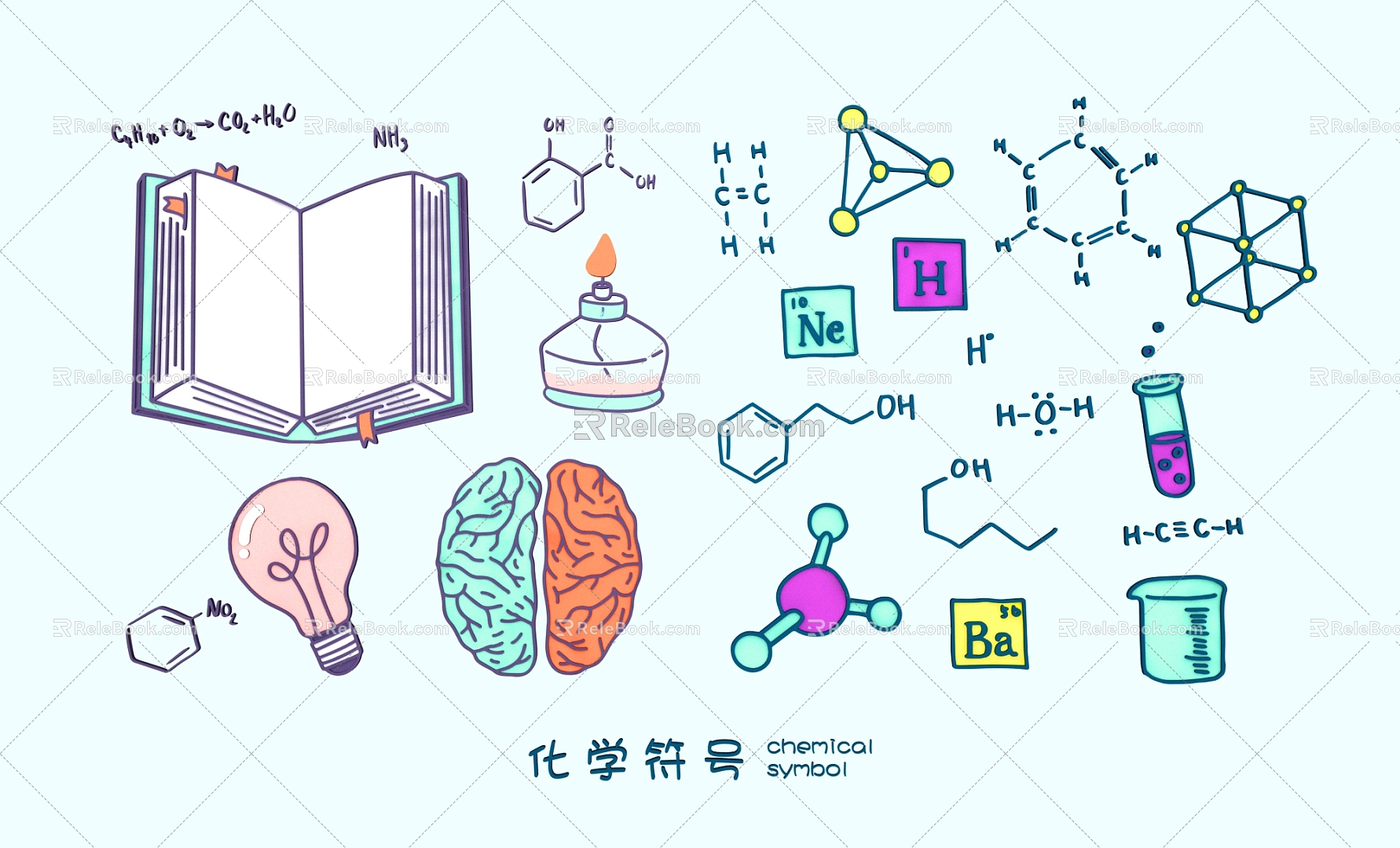 Chemical Elements Molecular Formula Potion Test Equipment Test Tube Glassware Elements 3d model