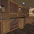Wooden Wine Cellar With Wine Racks Black Marble Counter And Pendant Lights