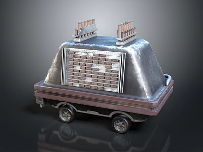 Metallic Exterior Vehicle With Top Mounted Structures Central Grid Panel And Wheels 3d model