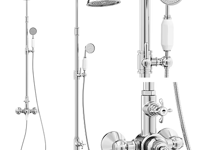 Chrome Plated Shower Faucet Set With Overhead Handheld Sprayer And Control Knobs 3d model
