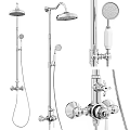 Chrome Plated Shower Faucet Set With Overhead Handheld Sprayer And Control Knobs