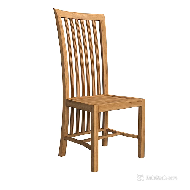 Solid Wood Dining Chair With Vertical Slat Back And Simple Design For Indoor Use 3d model