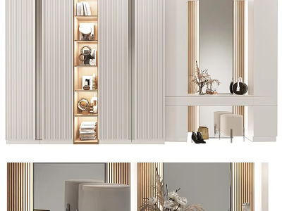 Modern Entryway Cabinet And Side Cabinet Design With White Finish Mirror And Decorative Storage 3d model