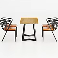 Dining Table And Chairs Set With Wooden Tabletop Black Metal Frame And Brown Leather Seats