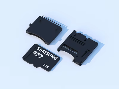 Black Plastic Memory Card Holders With Samsung 256GB microSD Storage 3d model