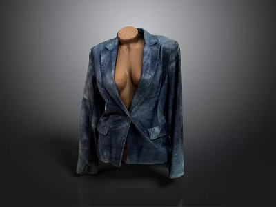 Distressed Blue Blazer with Vintage Design on Mannequin for Everyday Use 3d model