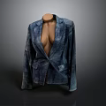 Distressed Blue Blazer with Vintage Design on Mannequin for Everyday Use