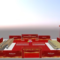 Construction Start Ceremony Site Featuring Red Decorations Excavators And Stage Setup 3d model