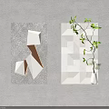 Modern Wall Decorations With Geometric Shapes Illuminated Lighting And Green Plant Accents