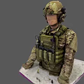Military Mannequin In Camouflage Uniform With Tactical Helmet And Vest