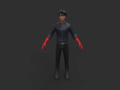 Man Wearing Dark Shirt Black Pants and Red Gloves on Gray Background 3d model