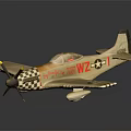 Vintage Military Fighter Aircraft With Silver Body Checkerboard Nose Art Propeller And Star Insignia